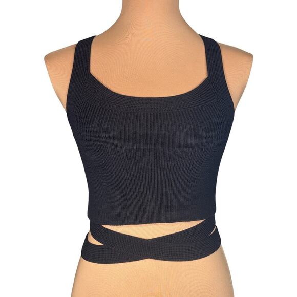 Aritzia Wilfred Cayenne Sweater Black Knit Cropped Top Small Open Back Summer - Picture 3 of 9